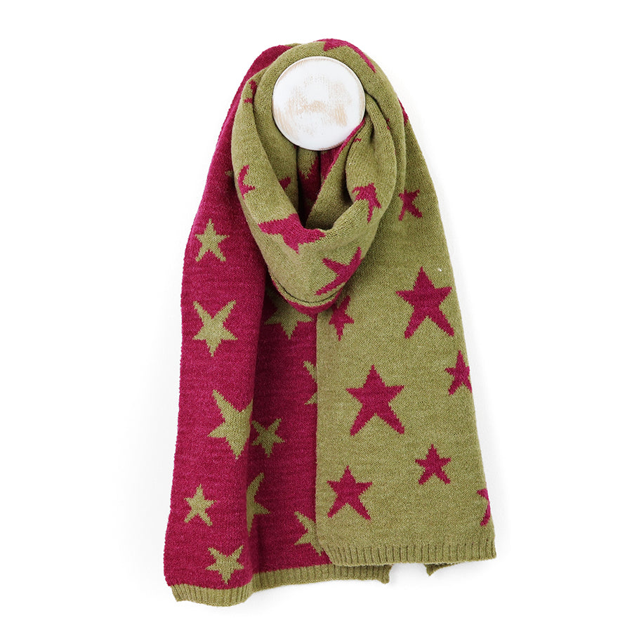 Estelle olive and magenta reversible star scarf