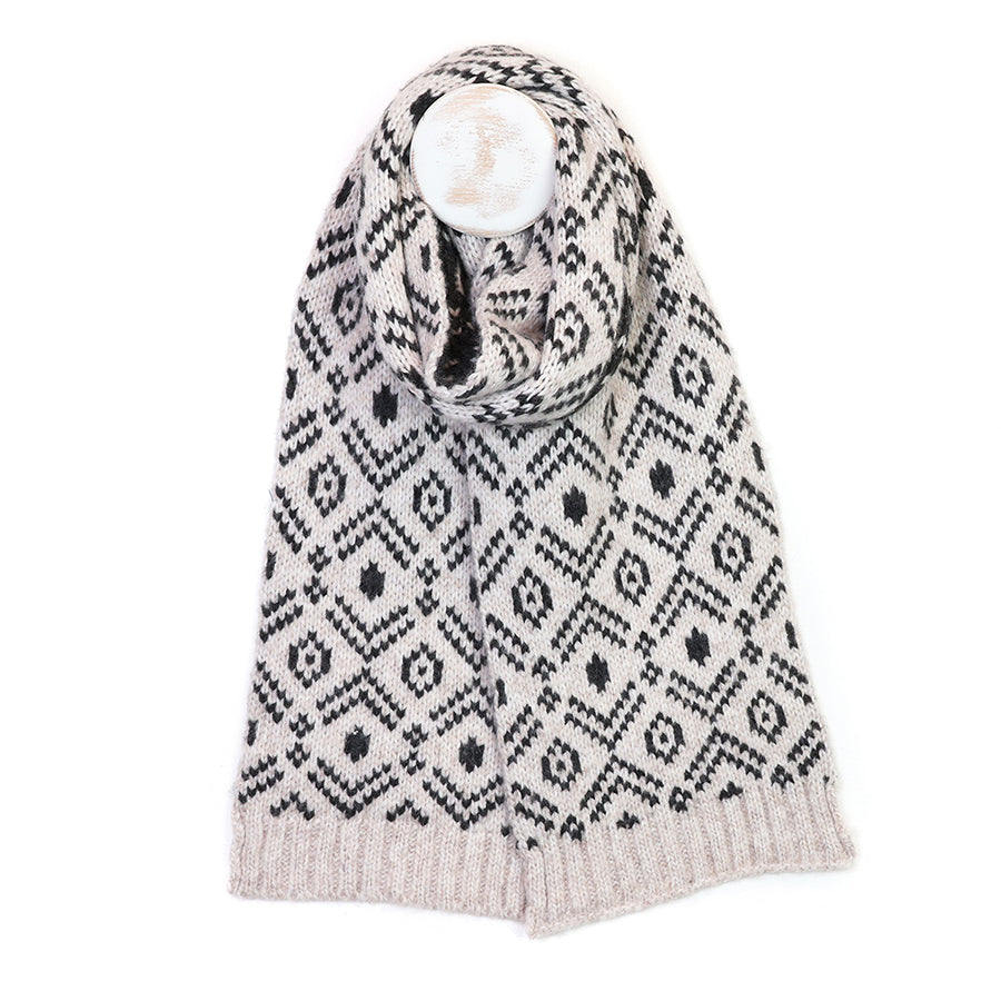 Lars oatmeal and black geometric knit men's scarf