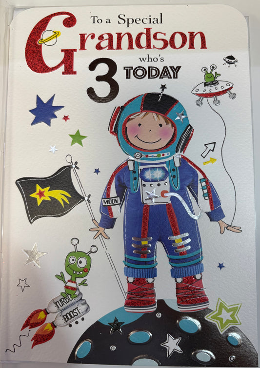 Grandson Birthday Card Age 3 - Jonny Javelin