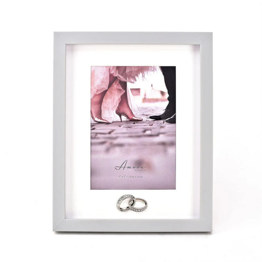 5x7 Grey Photo Frame with Silver Rings – Anniversary, Wedding or Engagement