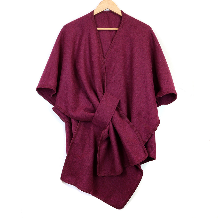 Amelia berry self tie cotton/wool blend poncho