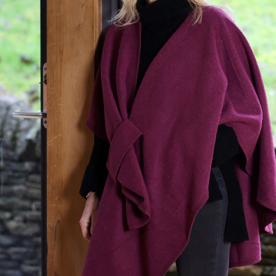 Amelia berry self tie cotton/wool blend poncho