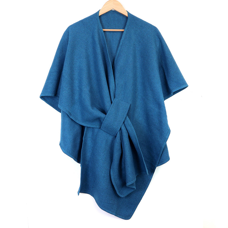 Amelia teal self tie cotton/wool blend poncho