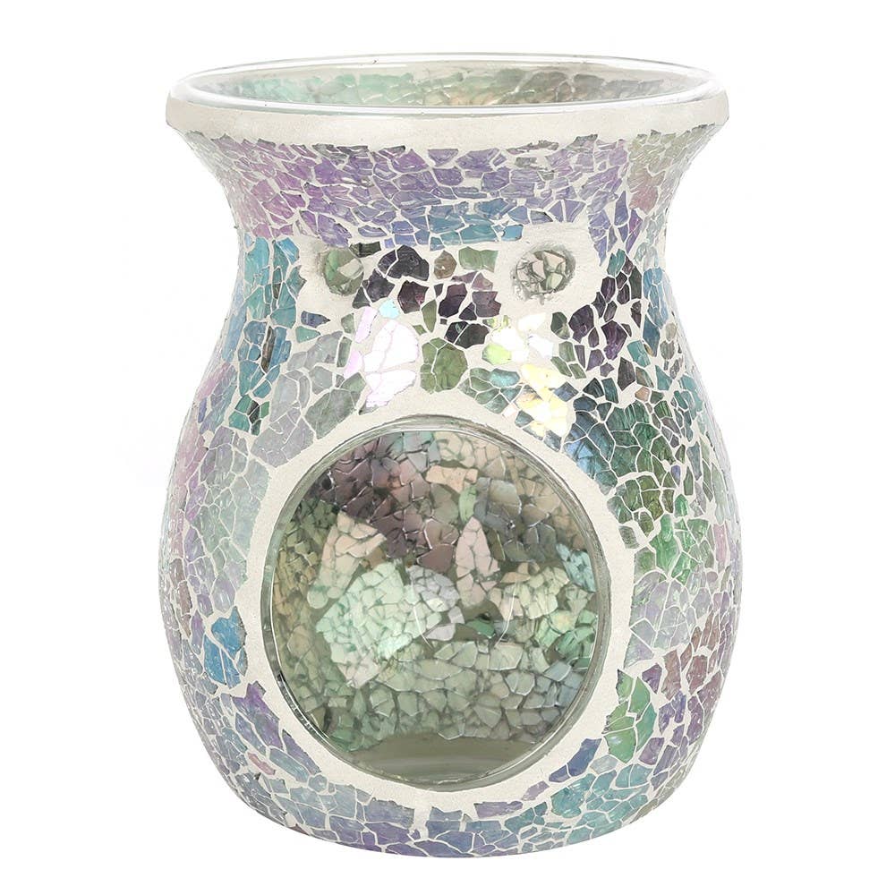 Large Light Blue Iridescent Crackle Oil Burner and Wax Warme