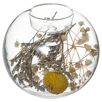 Glass Tealight Holder with Dried Flowers