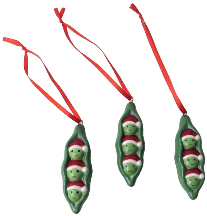 Ceramic Peas in a Pod Christmas Decoration, 7cm