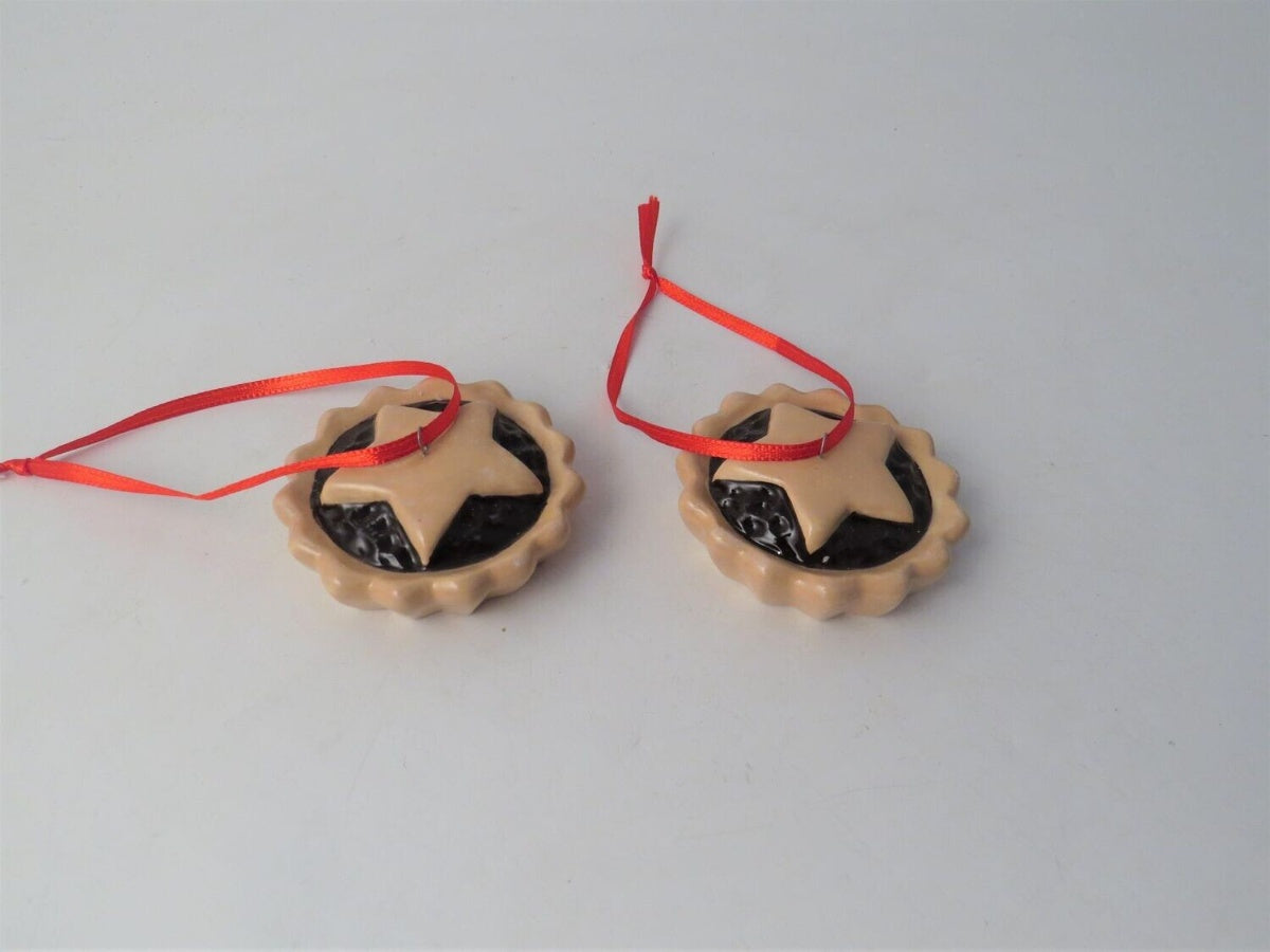 Ceramic Mince Pie Christmas Decoration, 7cm
