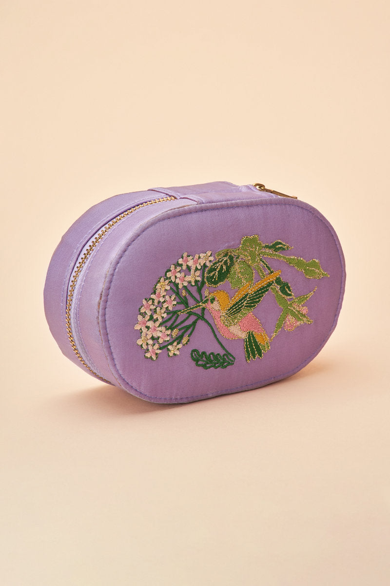 Powder UK Lavender Floral Jewellery Box - Embroidered Hummingbird Design. Available at Sweet P, Burnside, Glasgow