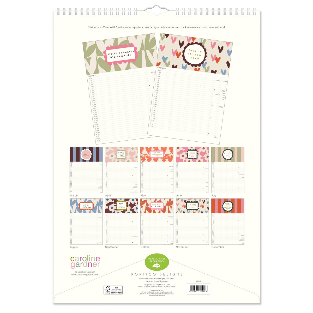 Caroline Gardner 2027  Hearts/Mixed A3 Family Calendar