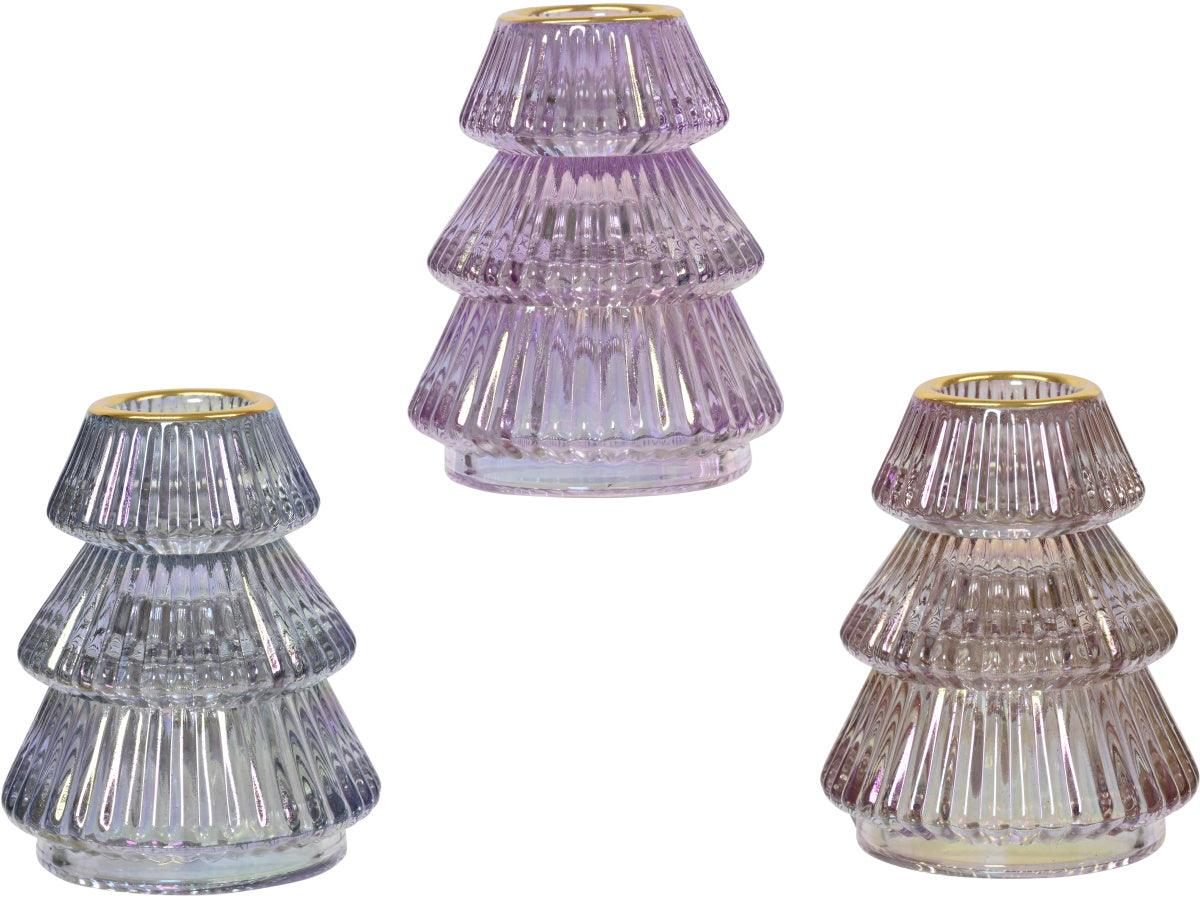 Pastel Festive Glass Tree Candle Holder with Gold Rim