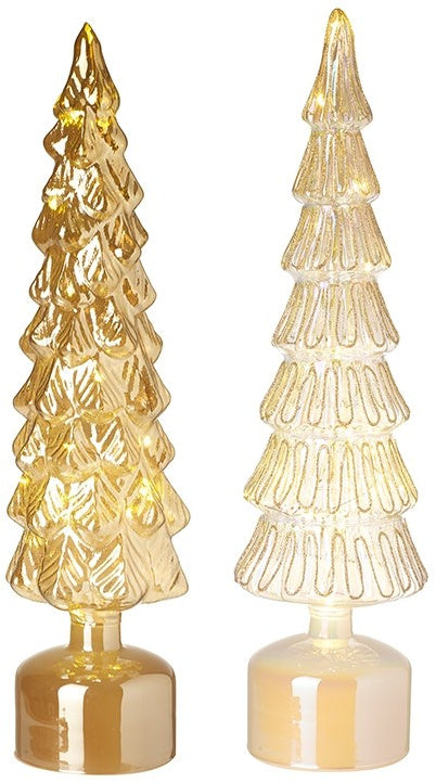 Gold Glass Tree Ornament with LED Lights & Spin Movement