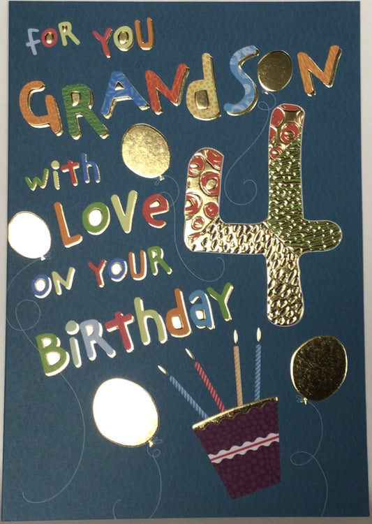 Grandson 4th Birthday Card - Words 'n' Wishes