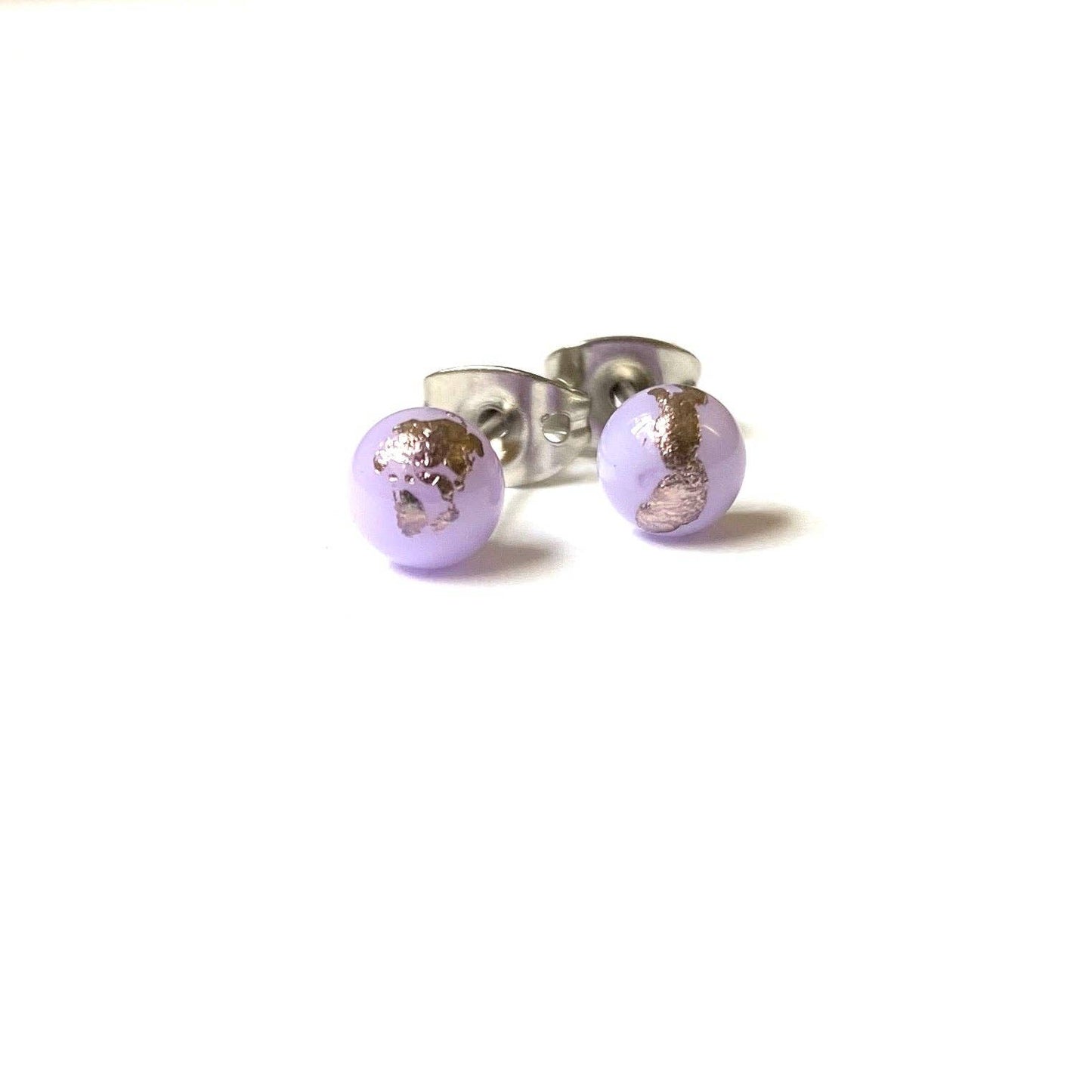 Handmade Lilac Glass Mini Stud Earrings with Palladium