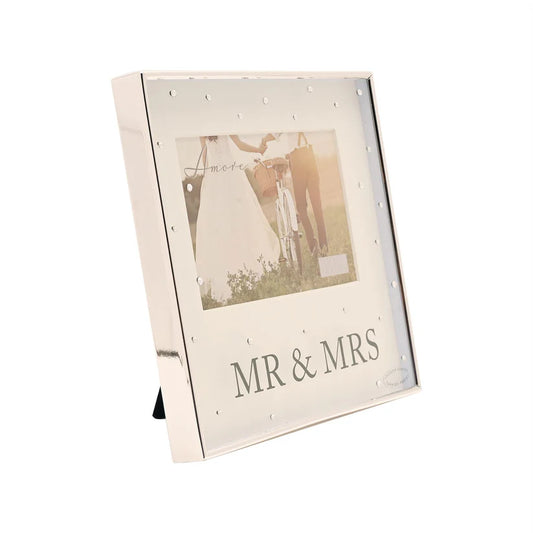 6x4 Silver Plated Mr & Mrs Photo Frame with Crystals – Anniversary, Wedding or Engagement