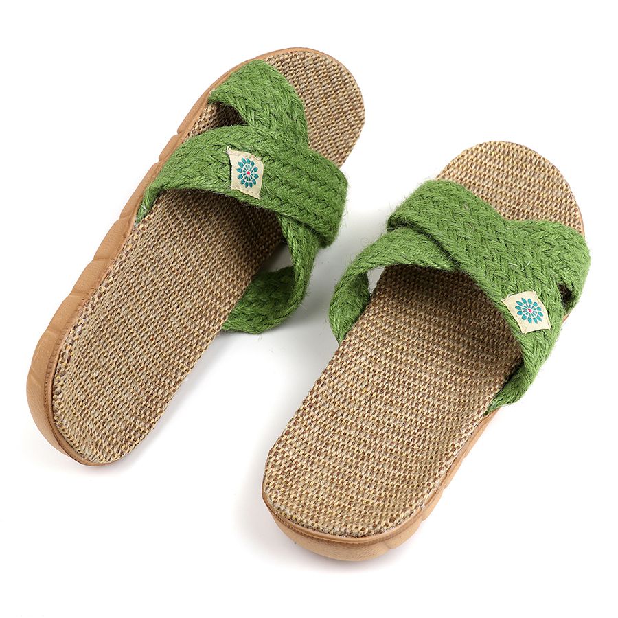 Olive Green Linen Summer Sliders - Stylish Comfort by Peace of Mind (POM). Available at Sweet P, Burnside, Glasgow