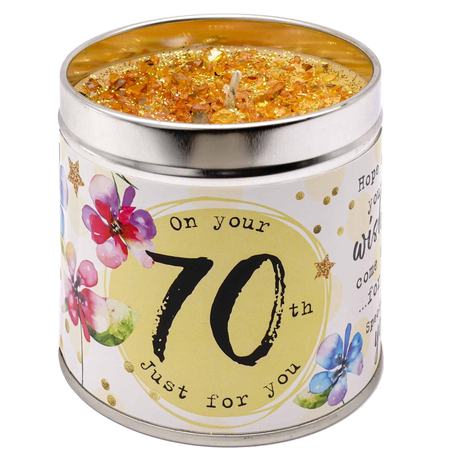 Happy 70th Birthday Scented Candle - Best Kept Secrets. Available at Sweet P, Burnside, Glasgow