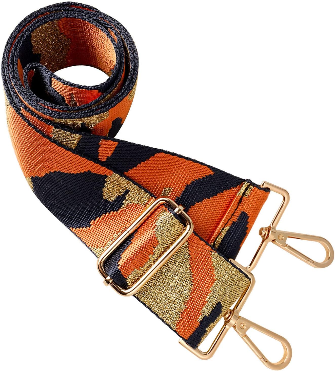 Orange & Navy Camouflage Bag Strap (Silver Hardware)