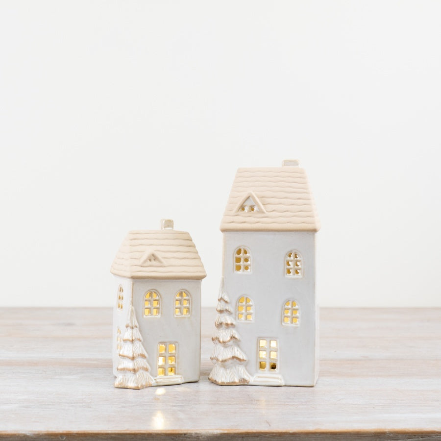 White LED Festive House with Gold Detail