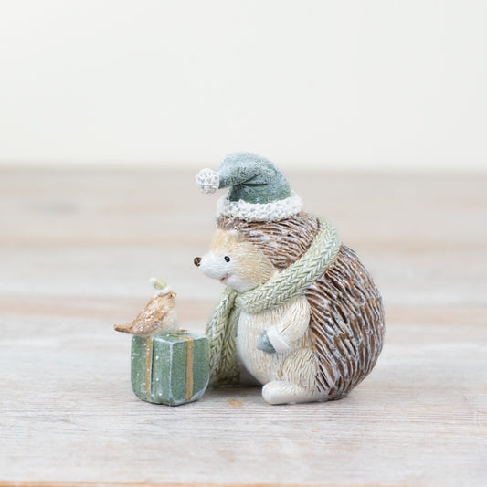 Festive Hedgehog & Bird Ornament