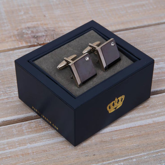 Harvey Makin Gun Metal Square with Set Crystals Cufflinks