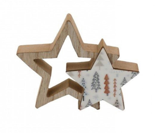 Wooden Star with Tree Print