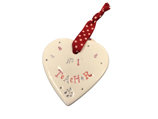 No1 Teacher - Hanging Ceramic Heart