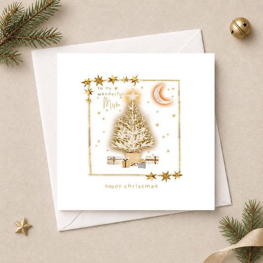 Mum Christmas Card - Gold Tree Under Crescent Moon