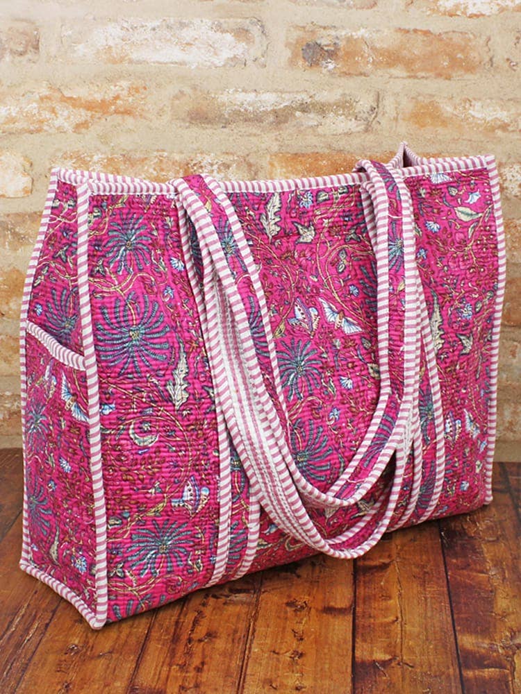 Quilted Cotton Tote Bag – Pink