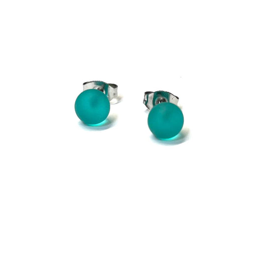 Frosted Sea Green Handmade Glass Mini Stud Earrings