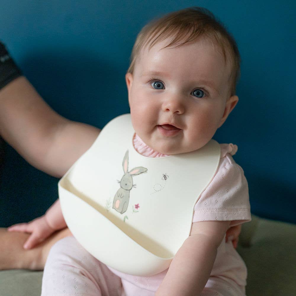 Ziggle Catch It Silicone Bib – Cream Bunny
