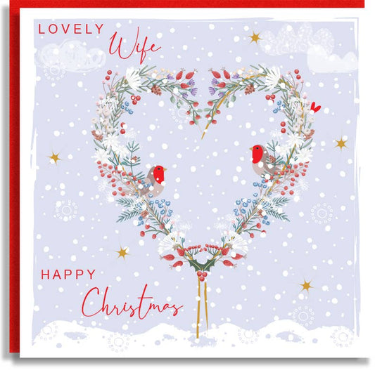 Wife Love Heart Wreath Print Christmas Wholesale Card