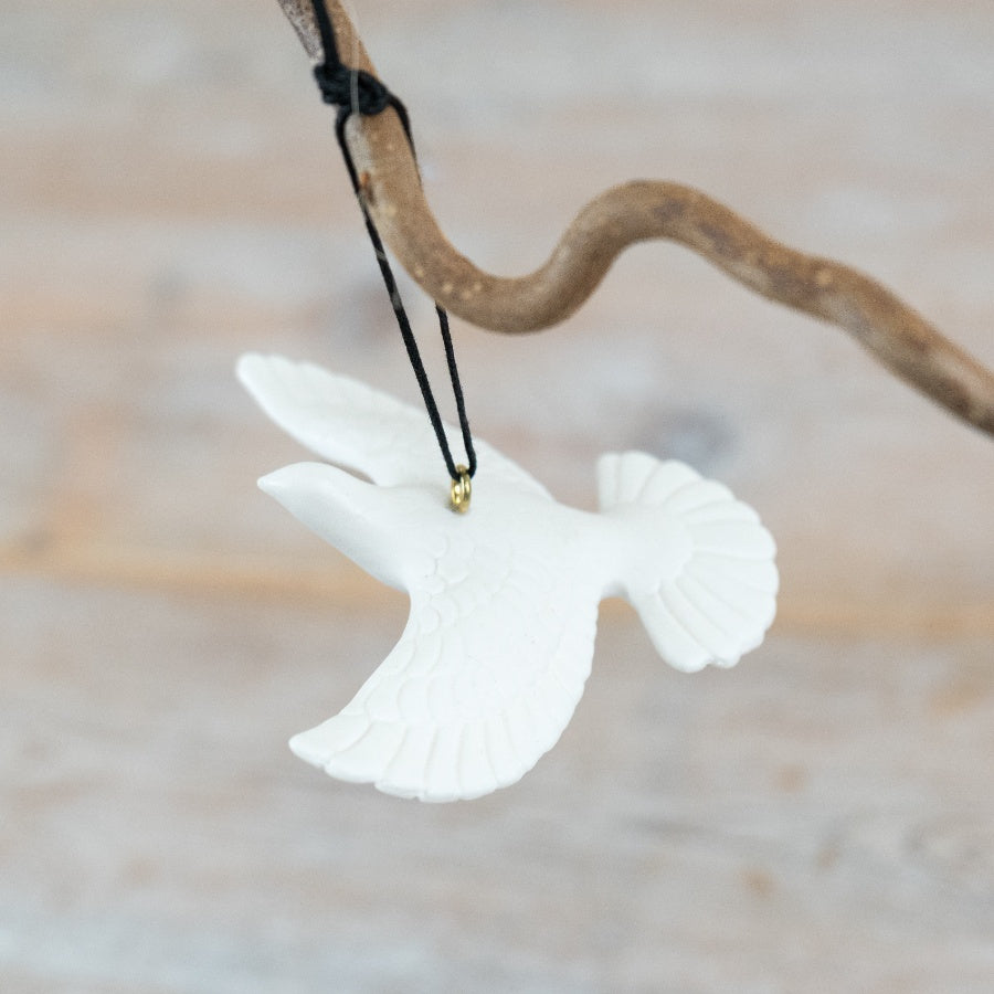 White Turtle Dove Hanging Christmas Decoration, 10cm