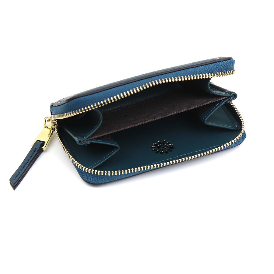 Navy Blue Faux Leather Coin Purse with Black Trim and Zip Tag