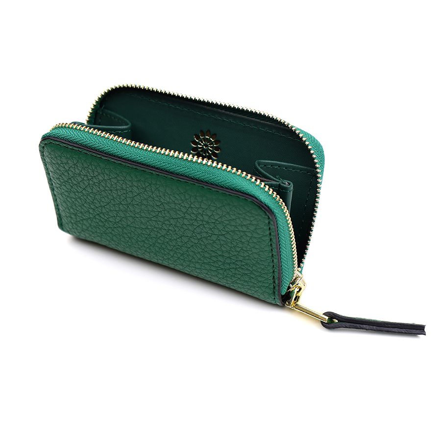 Emerald Green Faux Leather Coin Purse with Black Trim and Zip Tag