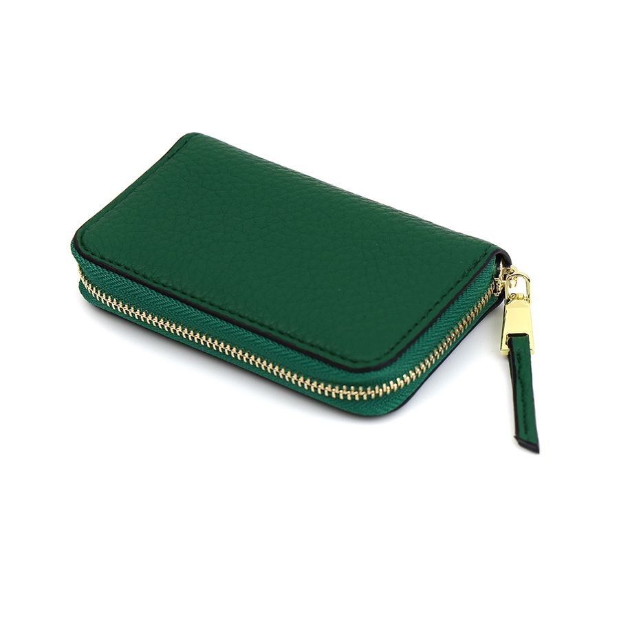 Emerald Green Faux Leather Coin Purse with Black Trim and Zip Tag