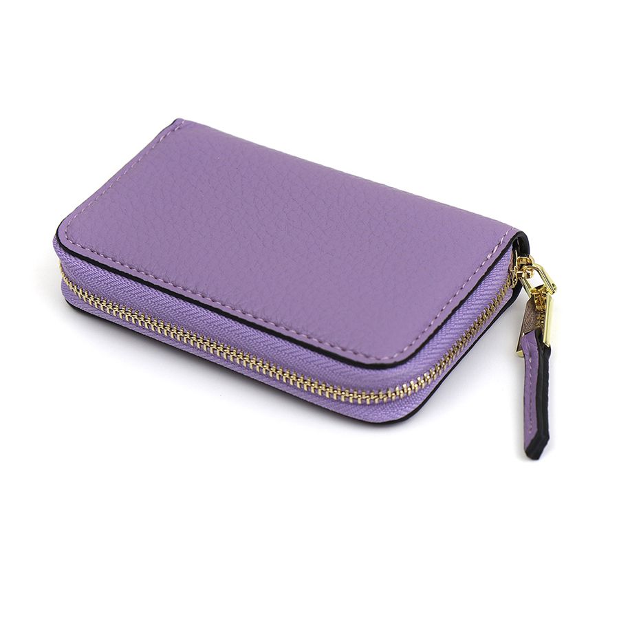 Lilac Faux Leather Coin Purse with Black Trim and Zip Tag