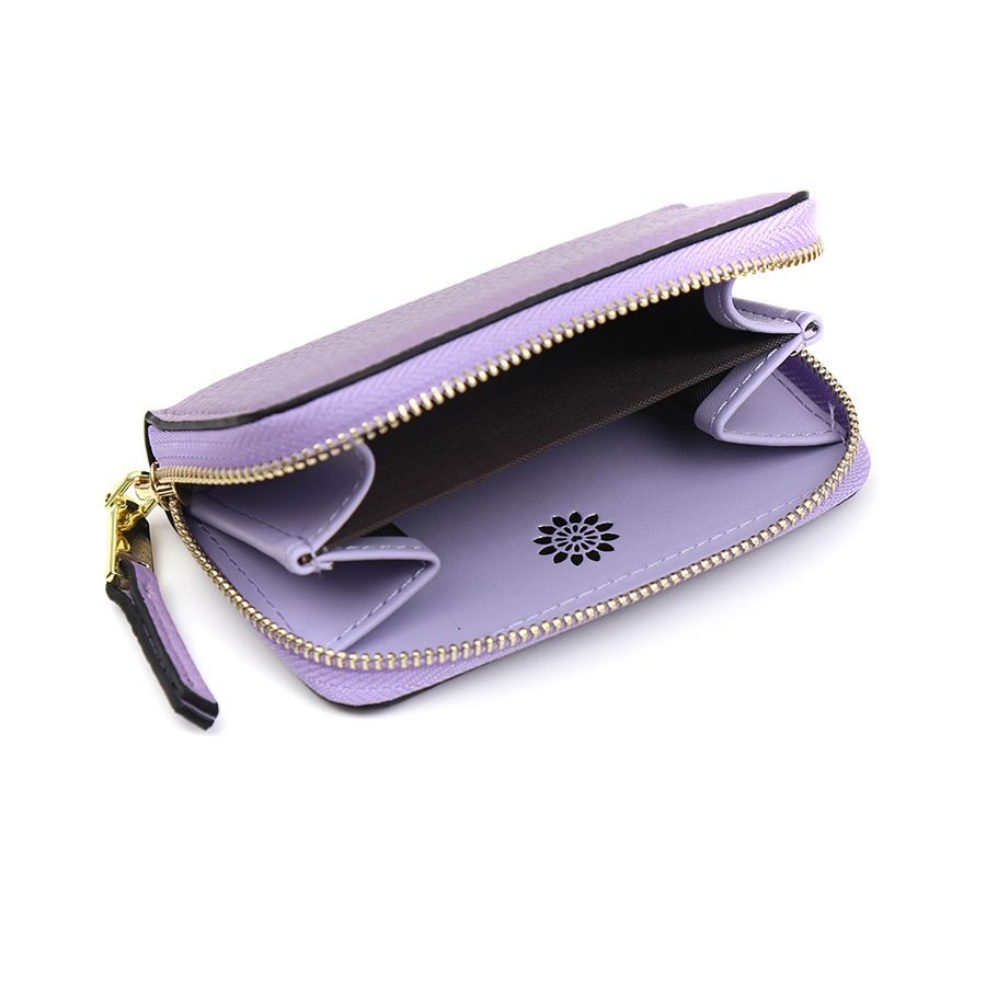 Lilac Faux Leather Coin Purse with Black Trim and Zip Tag