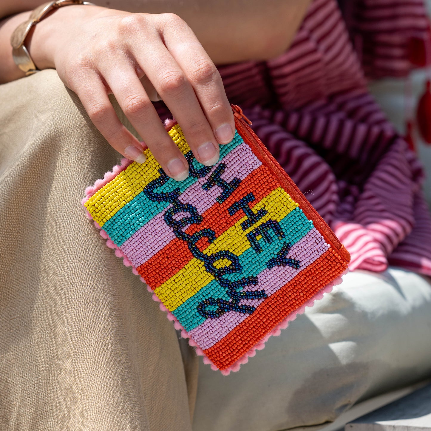 Rainbow beaded oh hey vacay purse