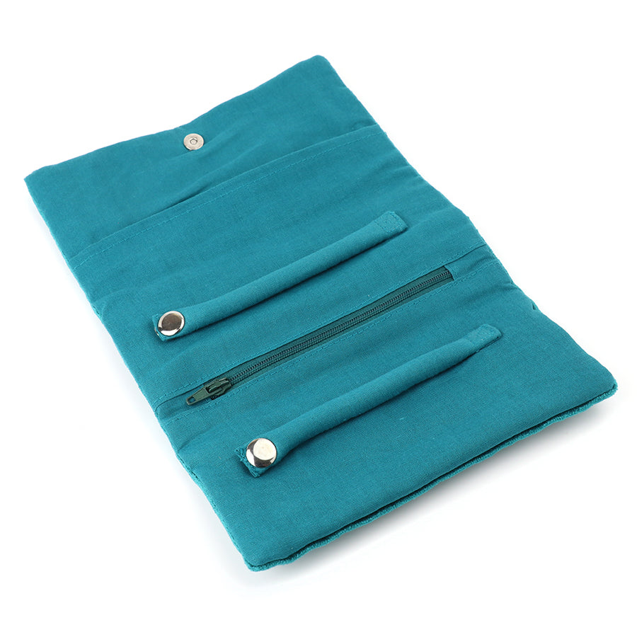 Teal velvet floral jewellery roll