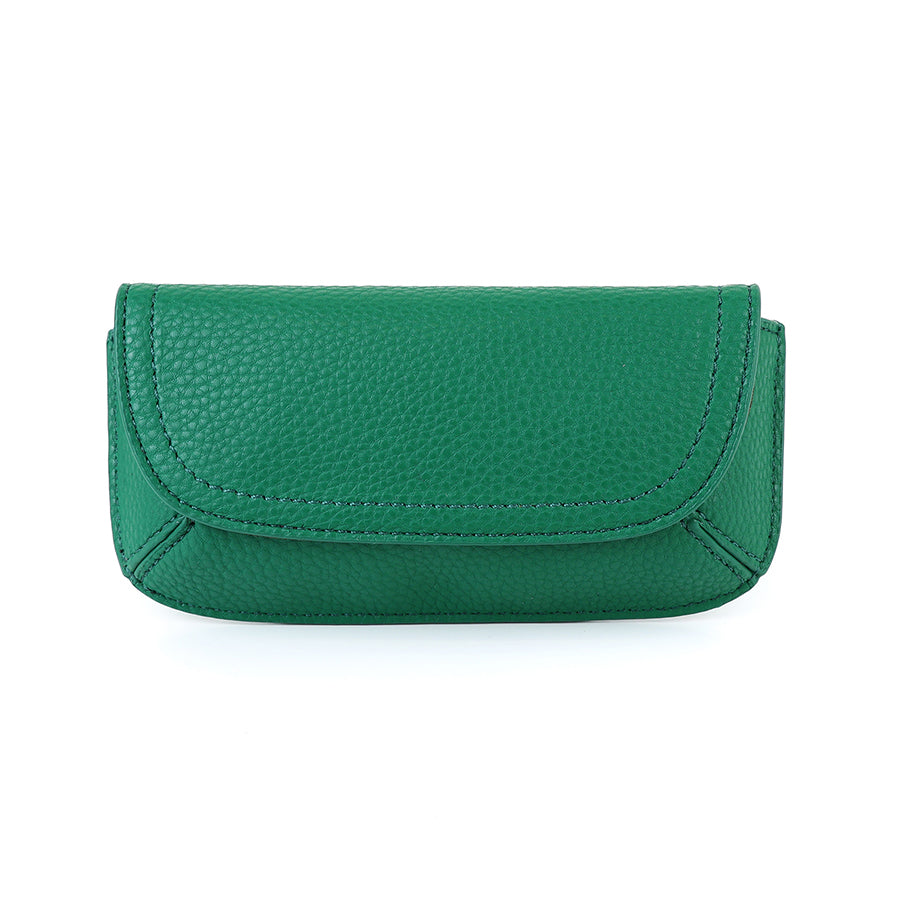Green vegan leather glasses case