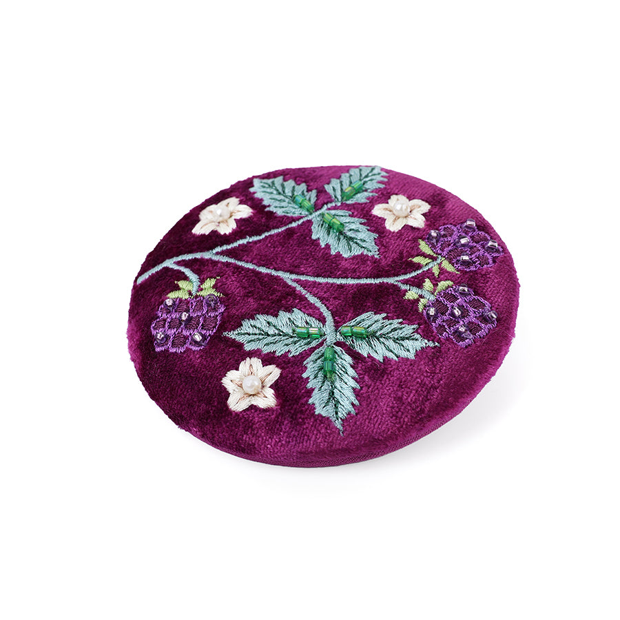 Bramble plum velvet embroidered winter blackberries compact mirror