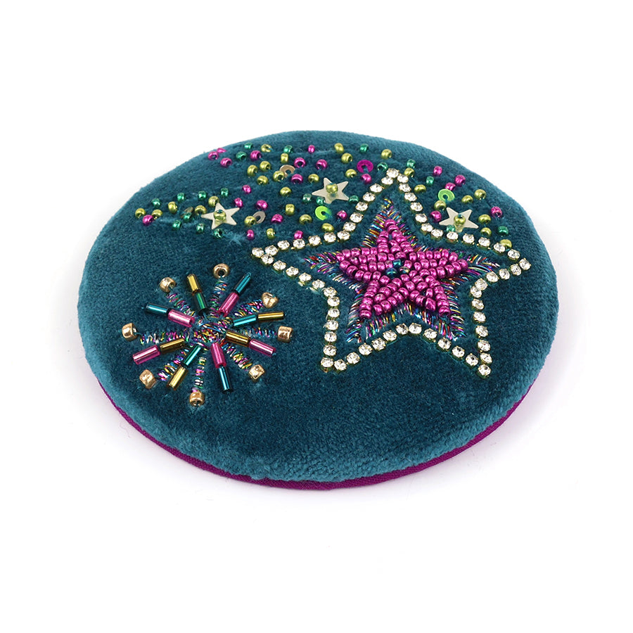 Starburst teal velvet purple mix embellished night sky compact mirror