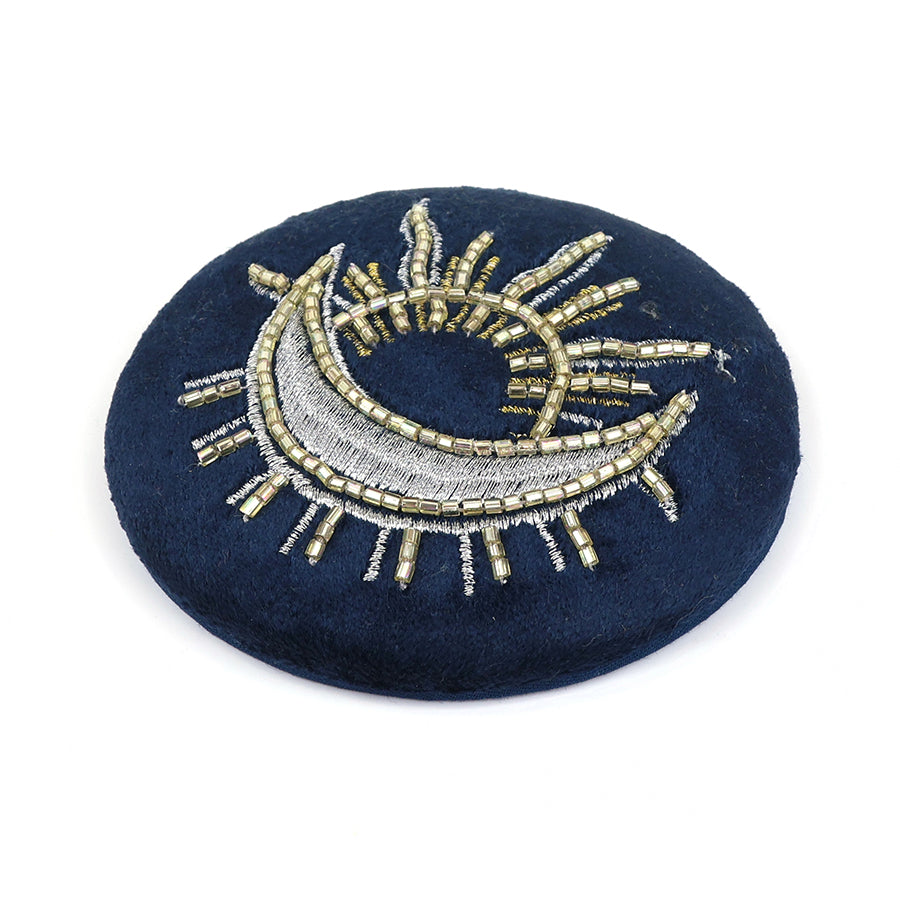 Celestial petrol blue velvet embellished night sky compact mirror