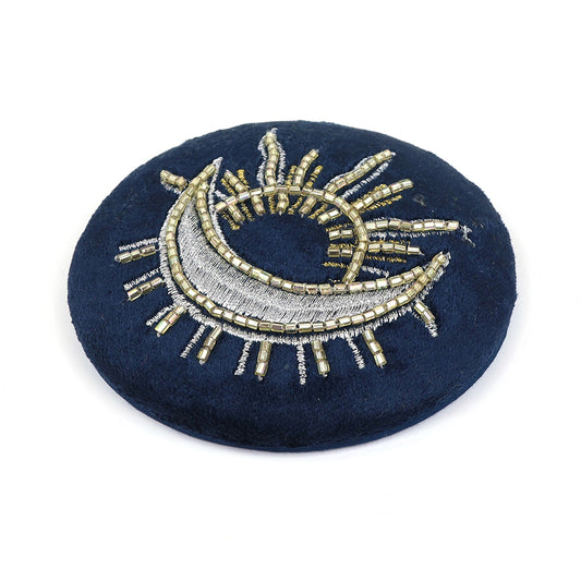Celestial petrol blue velvet embellished night sky compact mirror