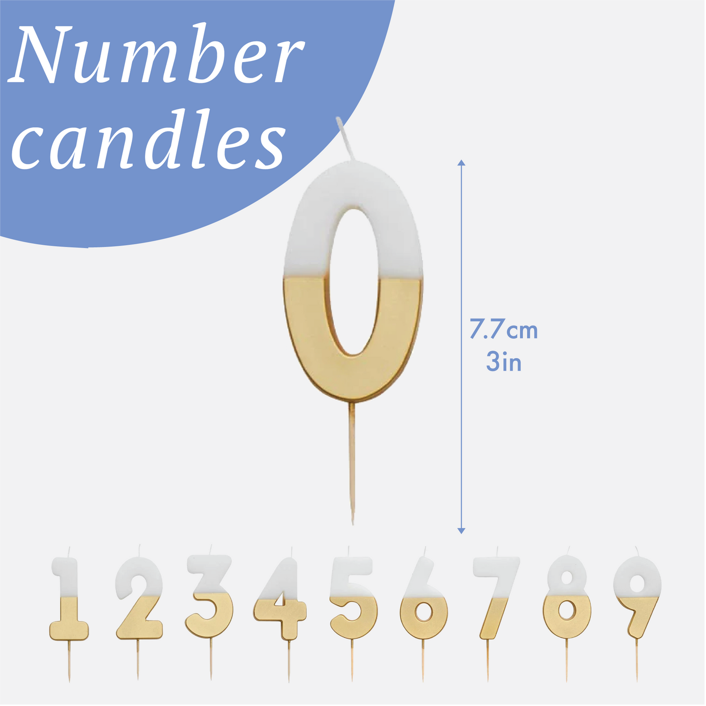 White & Gold Number Birthday Candles Set| 0-9 | 30 Pack |