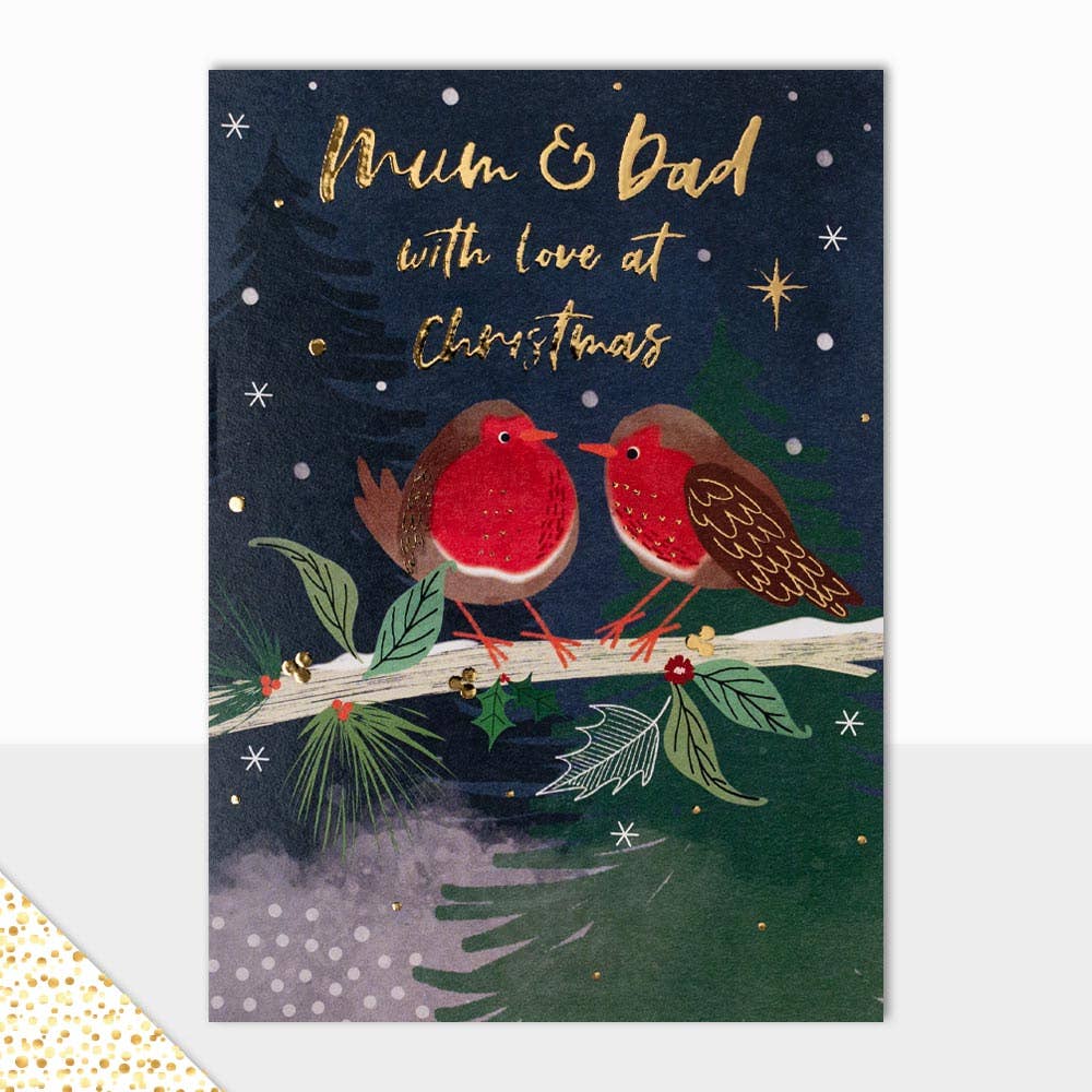 Mum & Dad - Christmas - Robins - Greeting Card