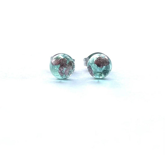 Opal and Palladium Whisky Bottle Stud Earrings, Recycled Glass and Surgical Steel