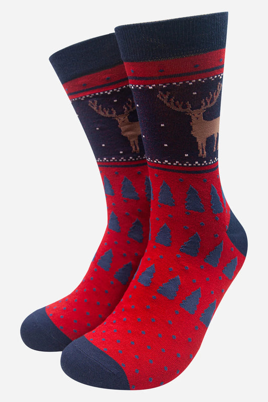 Mens Bamboo Socks - Fair Isle and Stag