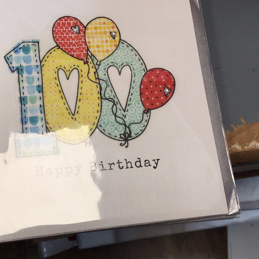 100th Birthday Card - blue eyed sun - biscuit