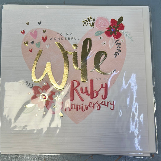 Wife Ruby Anniversary Card - Rachel Ellen